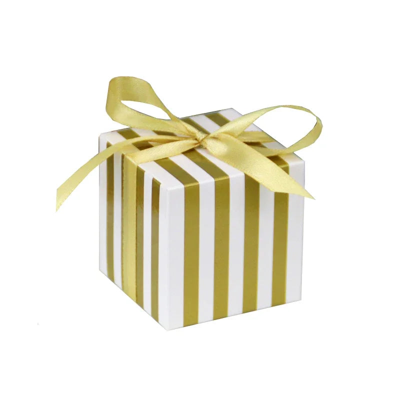 10Pcs Candy Boxes Gold Gift Boxes with Ribbons for Wedding Favor Baby Shower Decorations 1st Birthday Party Supplies
