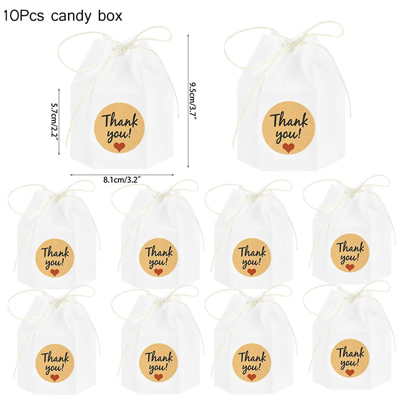 10Pcs Square Kraft Paper Candy Box With Rope Wedding Favor Lace Chocolate Box For Birthday Baby Shower Party Gift Pakcing Decor