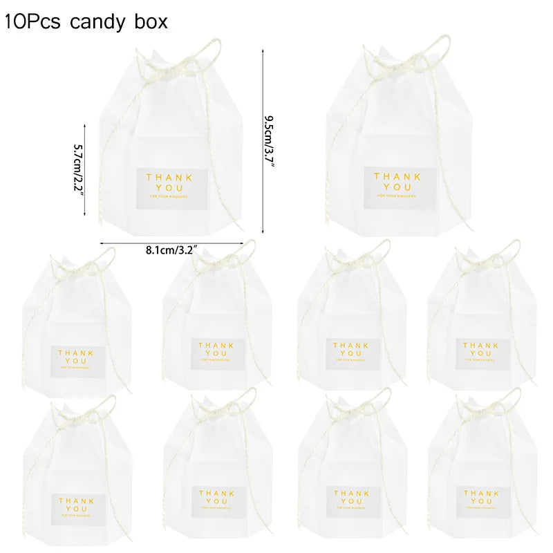 10Pcs Square Kraft Paper Candy Box With Rope Wedding Favor Lace Chocolate Box For Birthday Baby Shower Party Gift Pakcing Decor