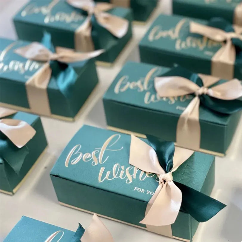Wedding Favors Boxes Candy Gift Boxes with Creative Ribbon Rectangle Paper Sweets Box for Engagement Birthday Party Anniverary
