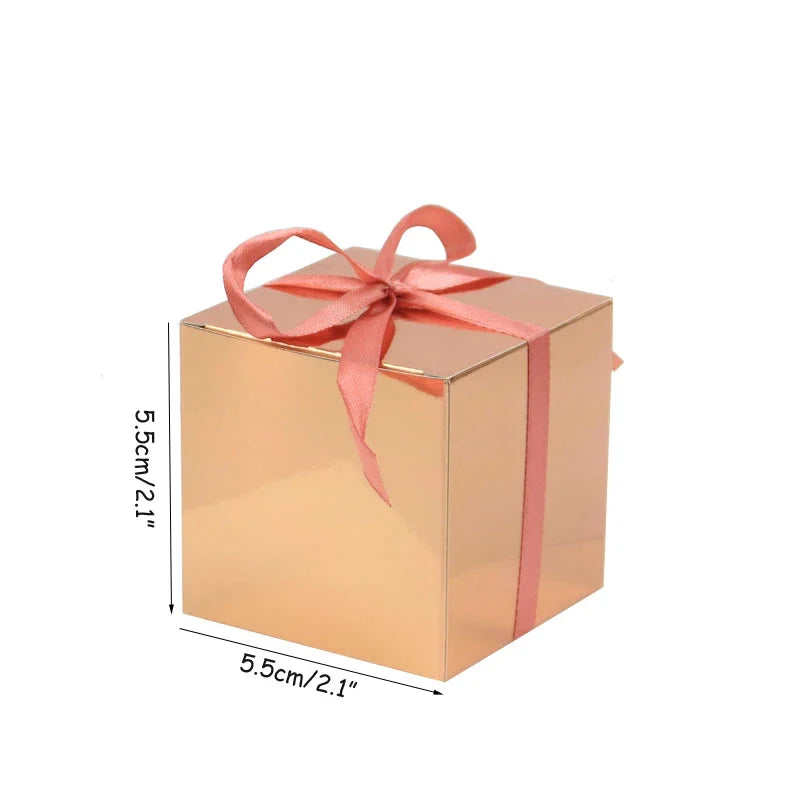 10Pcs Candy Boxes Gold Gift Boxes with Ribbons for Wedding Favor Baby Shower Decorations 1st Birthday Party Supplies