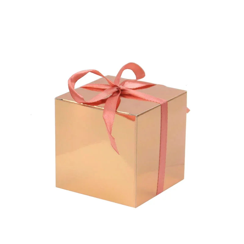 10Pcs Candy Boxes Gold Gift Boxes with Ribbons for Wedding Favor Baby Shower Decorations 1st Birthday Party Supplies