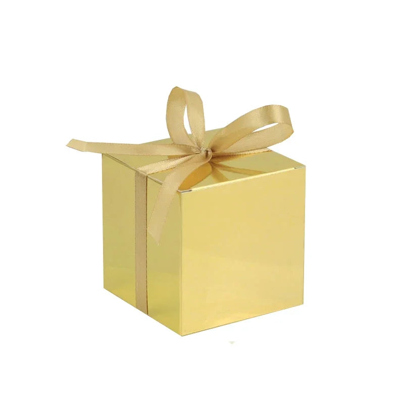10Pcs Candy Boxes Gold Gift Boxes with Ribbons for Wedding Favor Baby Shower Decorations 1st Birthday Party Supplies