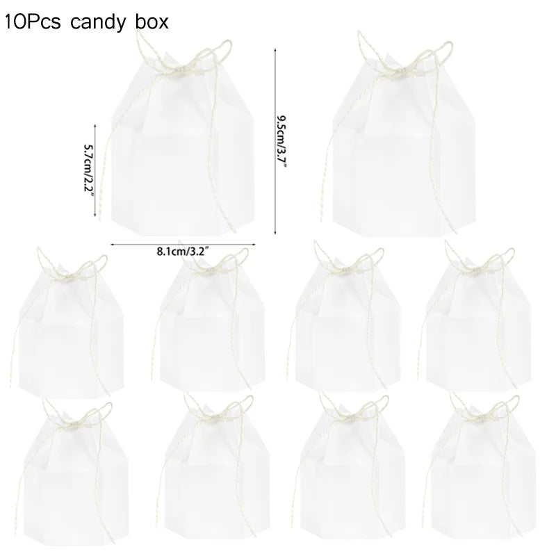 10Pcs Square Kraft Paper Candy Box With Rope Wedding Favor Lace Chocolate Box For Birthday Baby Shower Party Gift Pakcing Decor