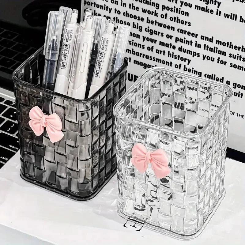 Clear Acrylic Desk Organizer with Bow Accent