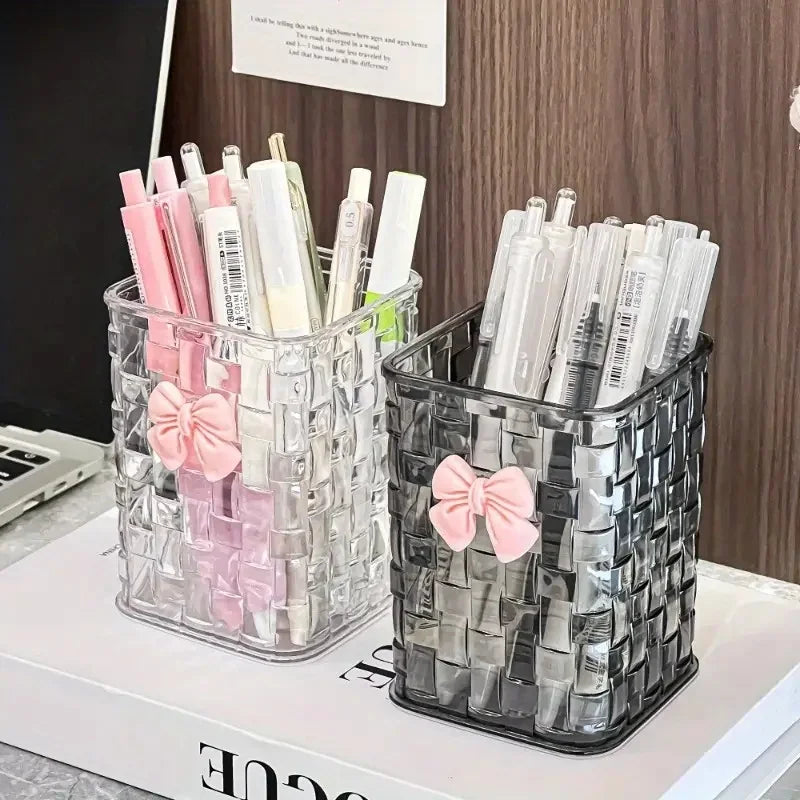 Clear Acrylic Desk Organizer with Bow Accent